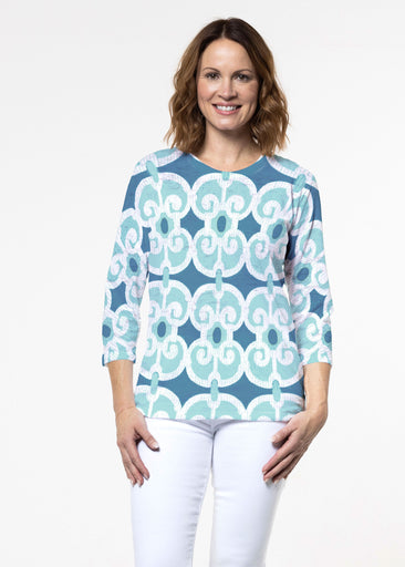 Links Navy Aqua (8133) ~ Signature 3/4 Sleeve Crew Neck Top