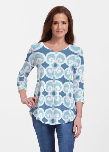 Links Navy Aqua (8133) ~ V-neck Flowy Tunic