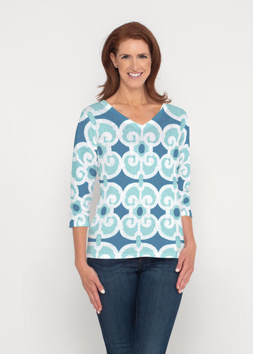 Links Navy Aqua (8133) ~ Signature 3/4 Sleeve V-Neck Top