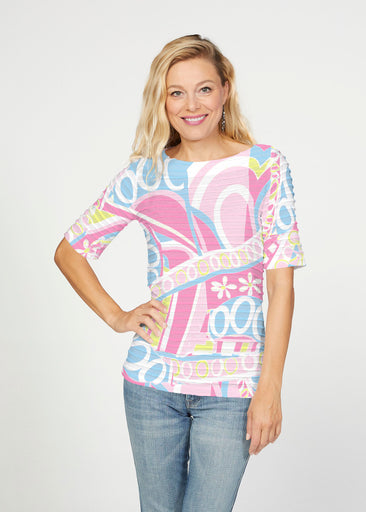 Summer O"S (8140) ~ Banded Elbow Sleeve Boat Neck Top