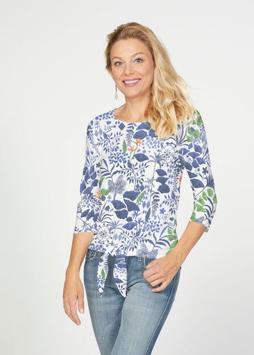 Petals (8141) ~ French Terry Tie 3/4 Sleeve Top