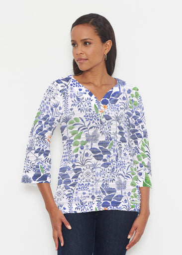 Petals (8141) ~ Banded 3/4 Bell-Sleeve V-Neck Tunic