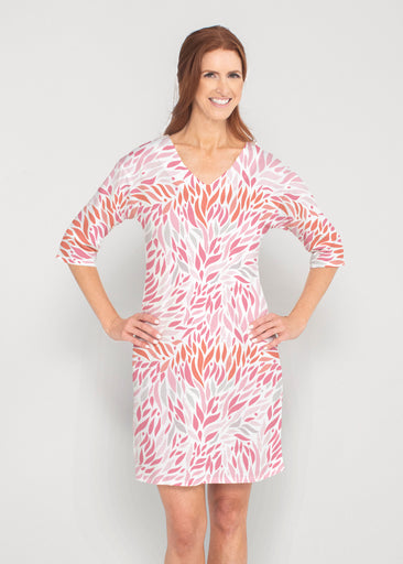 Hotsy Totsy Pink (8145) ~ Drop Shoulder 3/4 Sleeve V-Neck Dress