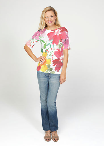 Festive Bloom (8154) ~ Banded Elbow Sleeve Boat Neck Top