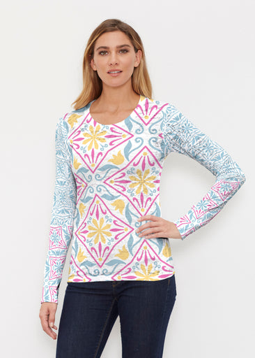 Geo Tile Blue (8158) ~ Thermal Long Sleeve Crew Shirt