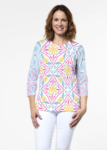 Geo Tile Blue (8158) ~ Signature 3/4 Sleeve Crew Neck Top