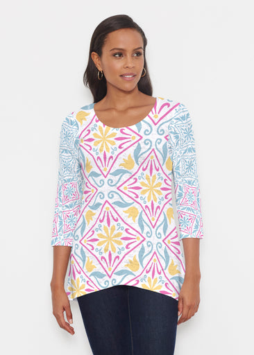 Geo tile Blue (8158) ~ Katherine Hi-Lo Thermal Tunic