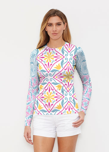 Geo Tile blue (8158) ~ Long Sleeve Rash Guard