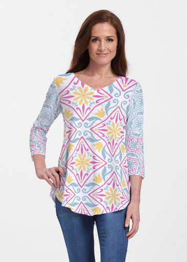 Geo Tile Blue (8158) ~ V-neck Flowy Tunic