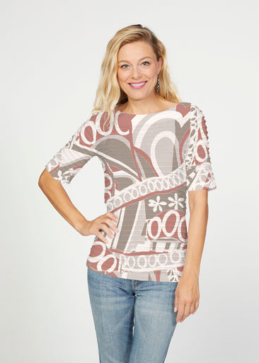 Rusty O"S (8162) ~ Banded Elbow Sleeve Boat Neck Top