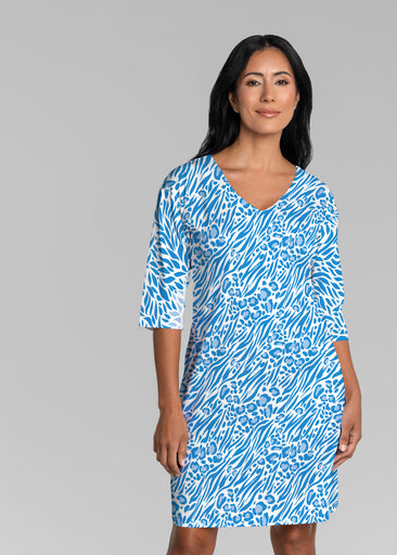 Leo Hotsy Totsy Blue (8166) ~ Lucy 3/4 Sleeve V-Neck Dress