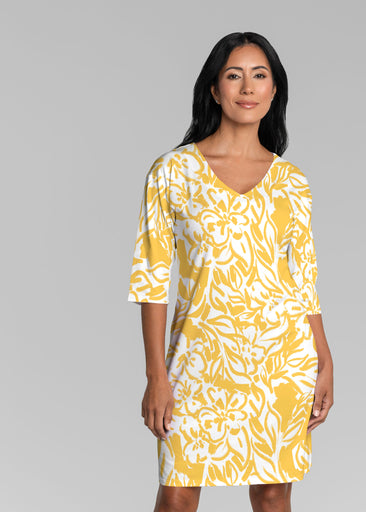 Summer Breeze Golden (8169) ~ Lucy 3/4 Sleeve V-Neck Dress
