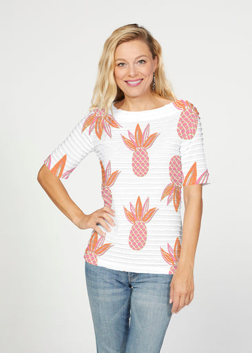 Honolulu (8182) ~ Banded Elbow Sleeve Boat Neck Top