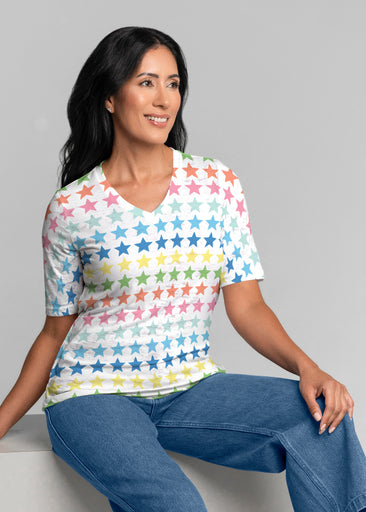 Stars Multi (8183) ~ Signature Elbow Sleeve V-Neck Top