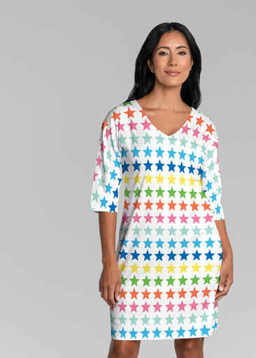 Stars Multi (8183) ~ Lucy 3/4 Sleeve V-Neck Dress