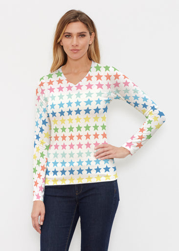 Stars Multi (8183) ~ Butterknit Long Sleeve V-Neck Top