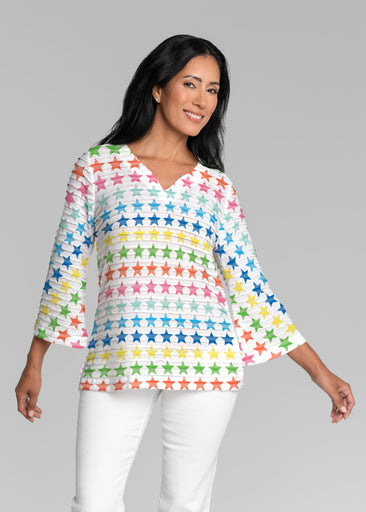 Stars Multi (8183) ~ Banded 3/4 Bell-Sleeve V-Neck Tunic