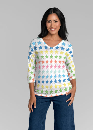 Stars Multi (8183) ~ Signature 3/4 Sleeve V-Neck Top