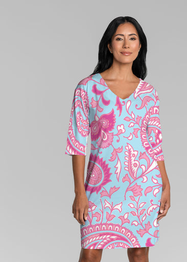 Serena Pink (8187) ~ Lucy 3/4 Sleeve V-Neck Dress