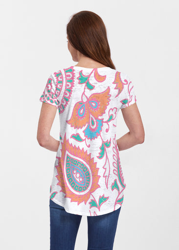 Serena Orange (8189) ~ Short Sleeve Scoop Neck Flowy Tunic