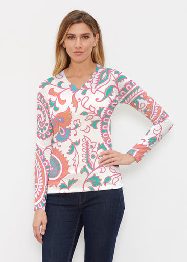 Serena Orange (8189) ~ Butterknit Long Sleeve V-Neck Top