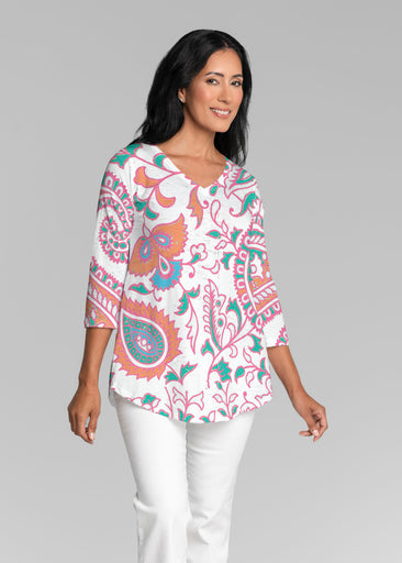Serena Orange (8189) ~ V-neck Flowy Tunic