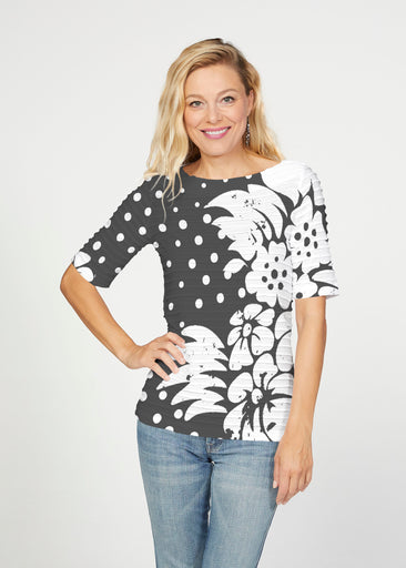 Carlotta Black (8190) ~ Banded Elbow Sleeve Boat Neck Top