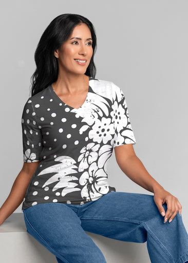 Carlotta Black (8190) ~ Signature Elbow Sleeve V-Neck Top