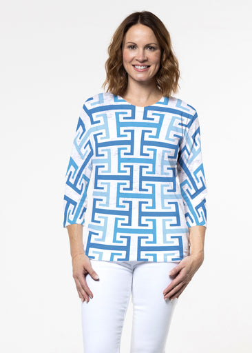 Greek Key Blue (8192) ~ Signature 3/4 Sleeve Crew Neck Top