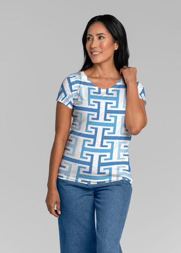 Greek Key Blue (8192) ~ Short Sleeve Scoop Shirt