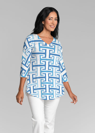 Greek Key Blue (8192) ~ V-neck Flowy Tunic