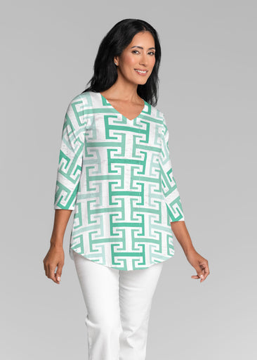 Greek Key Mint (8193) ~ V-neck Flowy Tunic