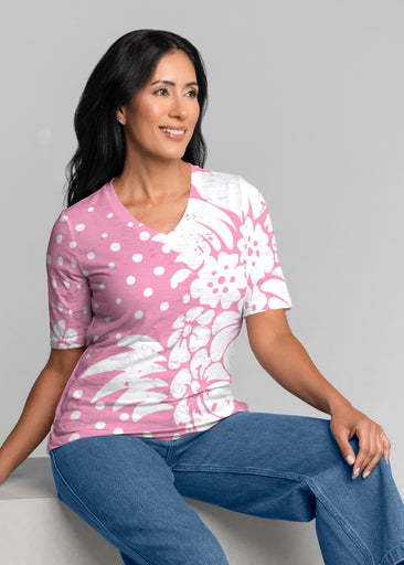 Carlotta Pink (8194) ~ Signature Elbow Sleeve V-Neck Top