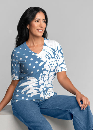 Carlotta Blue (8196) ~ Signature Elbow Sleeve V-Neck Top