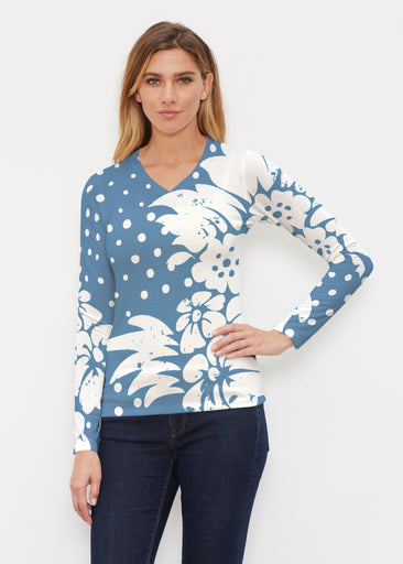 Carlotta Blue (8196) ~ Butterknit Long Sleeve V-Neck Top