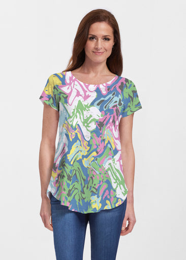 Lizzy (8197) ~ Short Sleeve Scoop Neck Flowy Tunic