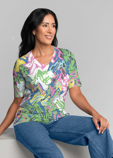 Lizzy (8197) ~ Signature Elbow Sleeve V-Neck Top