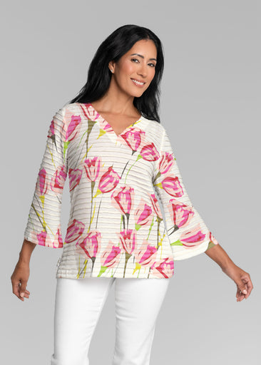 La La (8199) ~ Banded 3/4 Bell-Sleeve V-Neck Tunic