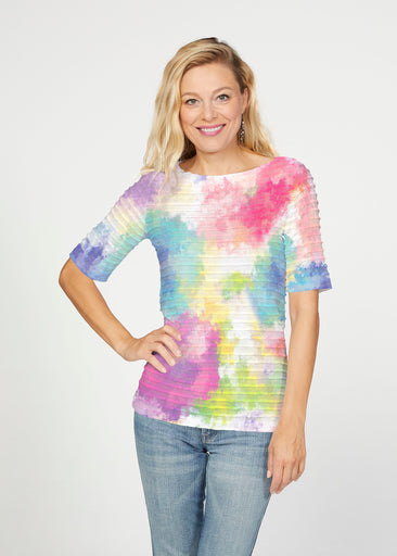 Gretta (8200) ~ Banded Elbow Sleeve Boat Neck Top