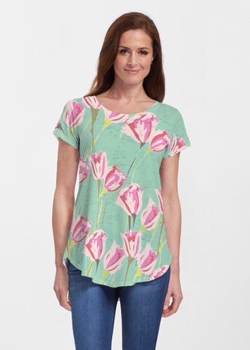 La La Mint (8202) ~ Short Sleeve Scoop Neck Flowy Tunic