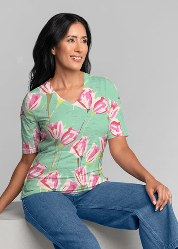 La La Mint (8202) ~ Signature Elbow Sleeve V-Neck Top