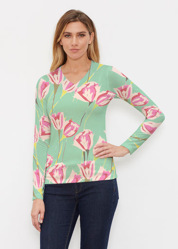 La La Mint (8202) ~ Butterknit Long Sleeve V-Neck Top