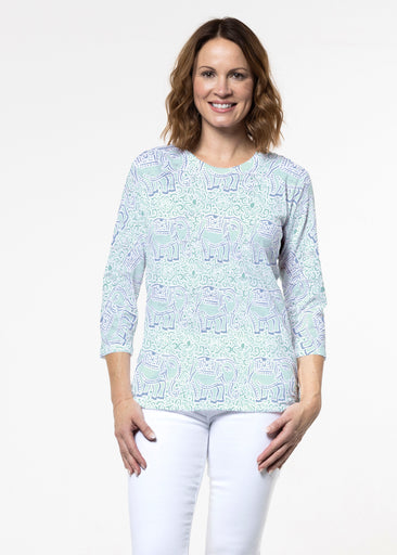 Flora Mint (8203) ~ Signature 3/4 Sleeve Crew Neck Top