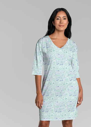 Flora Mint (8203) ~ Lucy 3/4 Sleeve V-Neck Dress