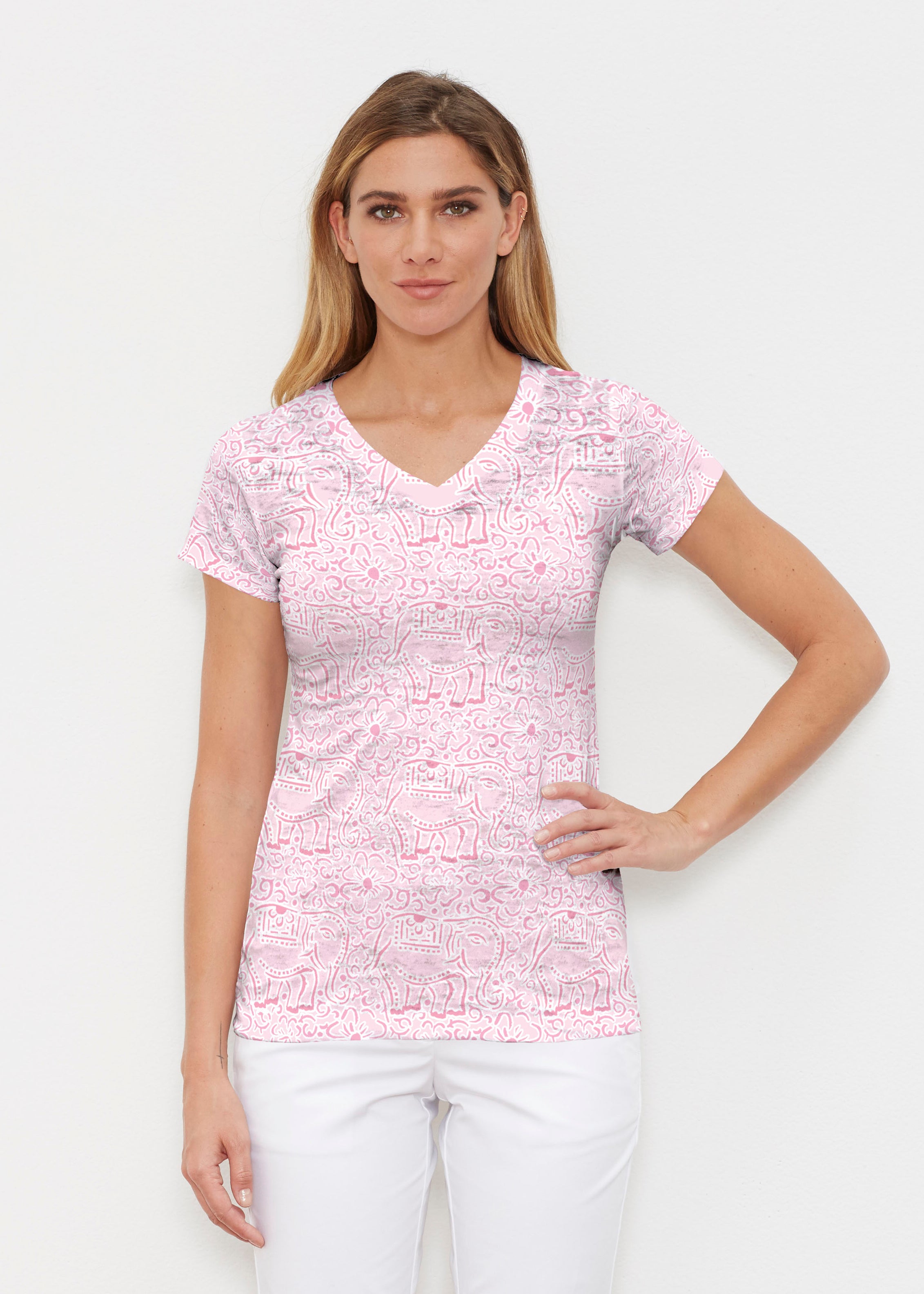 Flora Blush (8204) ~ Signature Cap Sleeve V-Neck Shirt