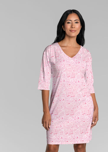 Flora Blush (8204) ~ Lucy 3/4 Sleeve V-Neck Dress