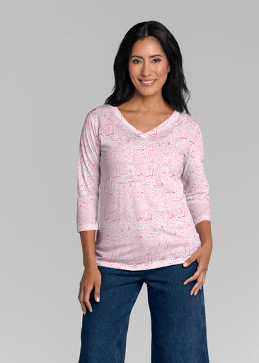 Flora Blush (8204) ~ Signature 3/4 Sleeve V-Neck Top