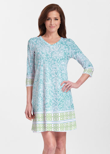 Greek Leaves Aqua-Green (10167) ~ Classic V-neck Swing Dress