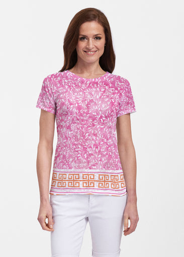 Greek Leaves Pink-Orange (10171) ~ Sheer Short Sleeve Crew Shirt