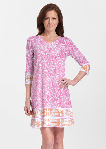 Greek Leaves Pink-Orange (10171) ~ Classic V-neck Swing Dress